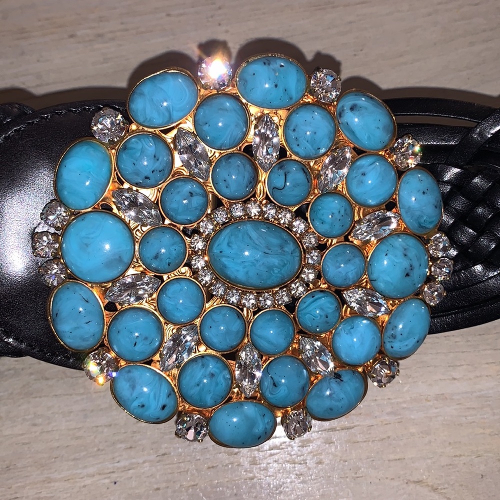 Michael Kors black leather belt with turquoise - Picture 2 of 7